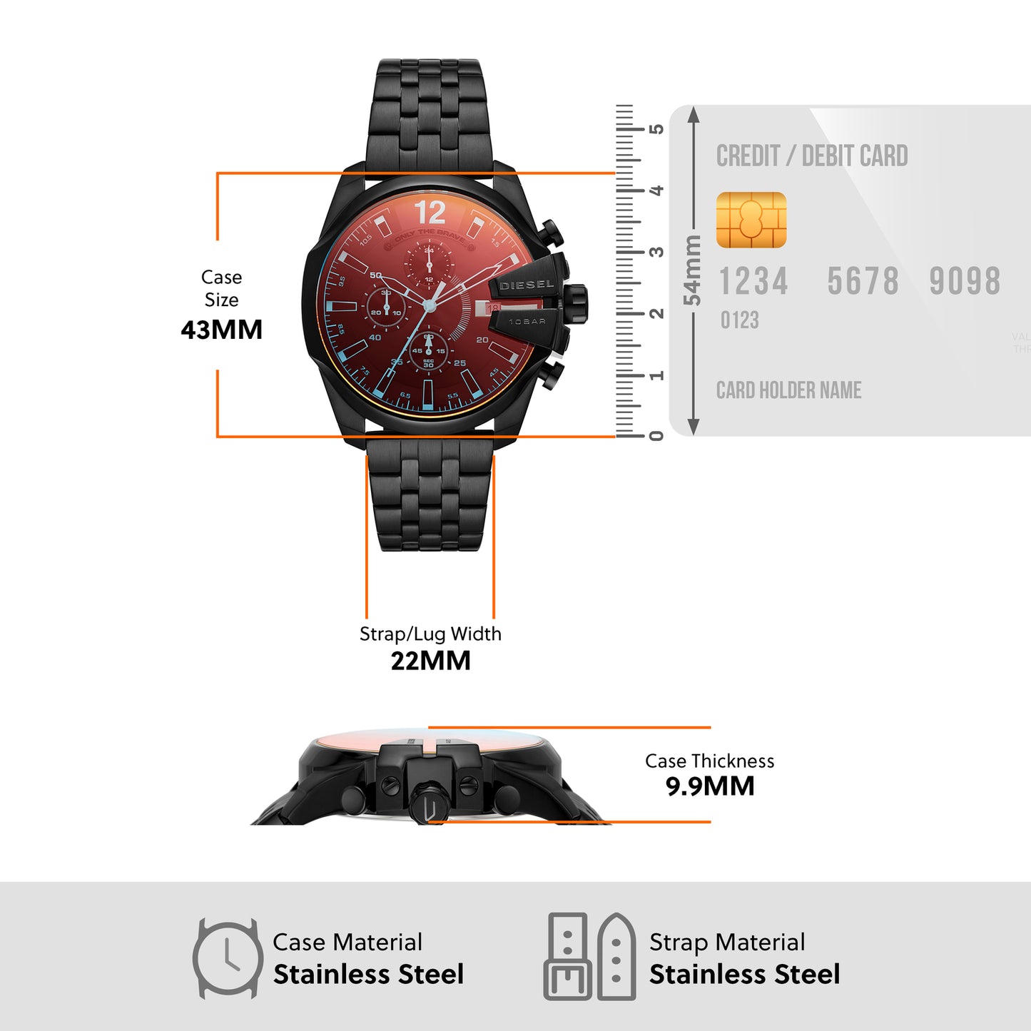 Diesel Chronograph Black & Stainless Steel Men's Watch DZ4566