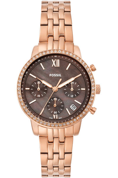 Fossil Chronograph Brown & Stainless Steel Women's Watch ES5218