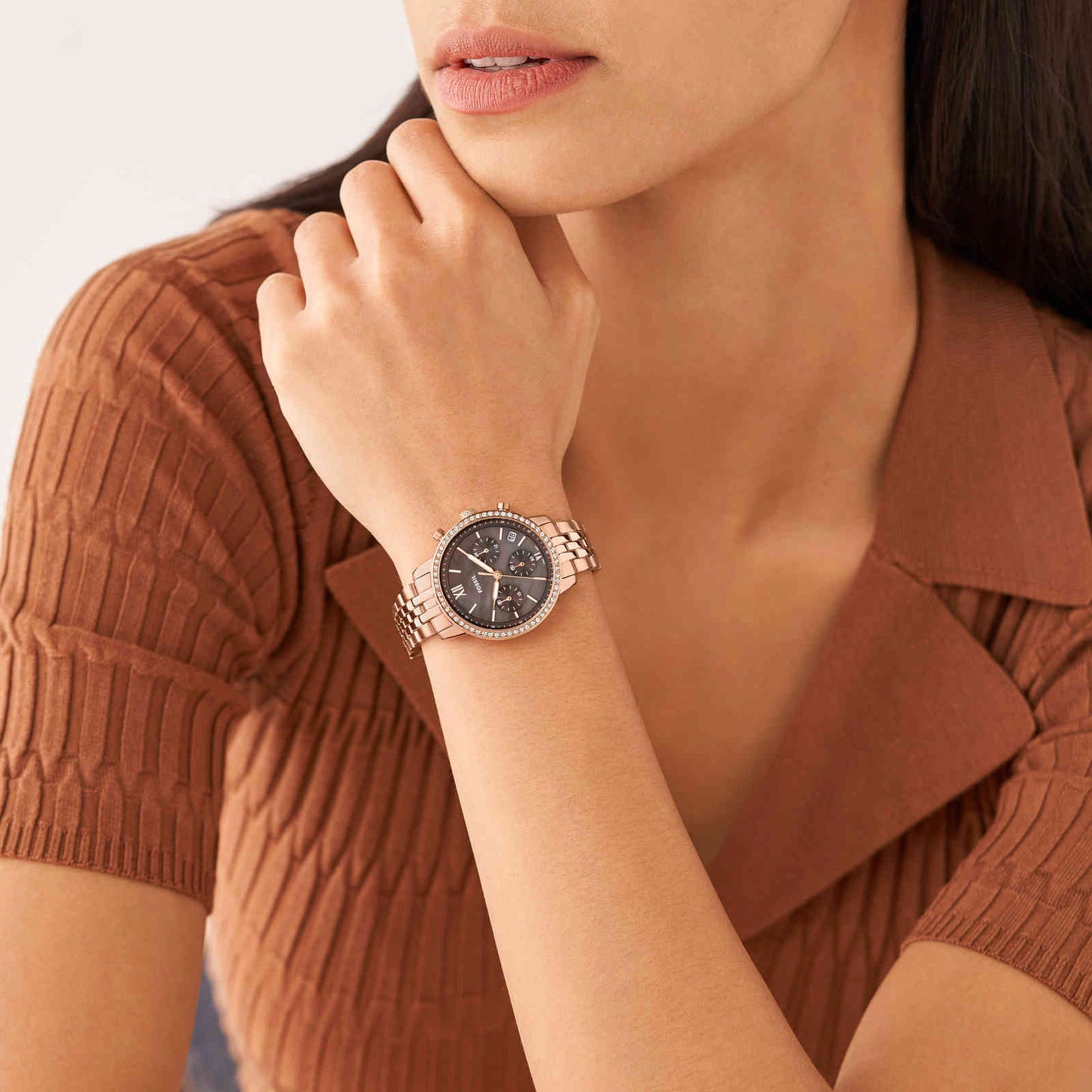 Fossil Chronograph Brown & Stainless Steel Women's Watch ES5218