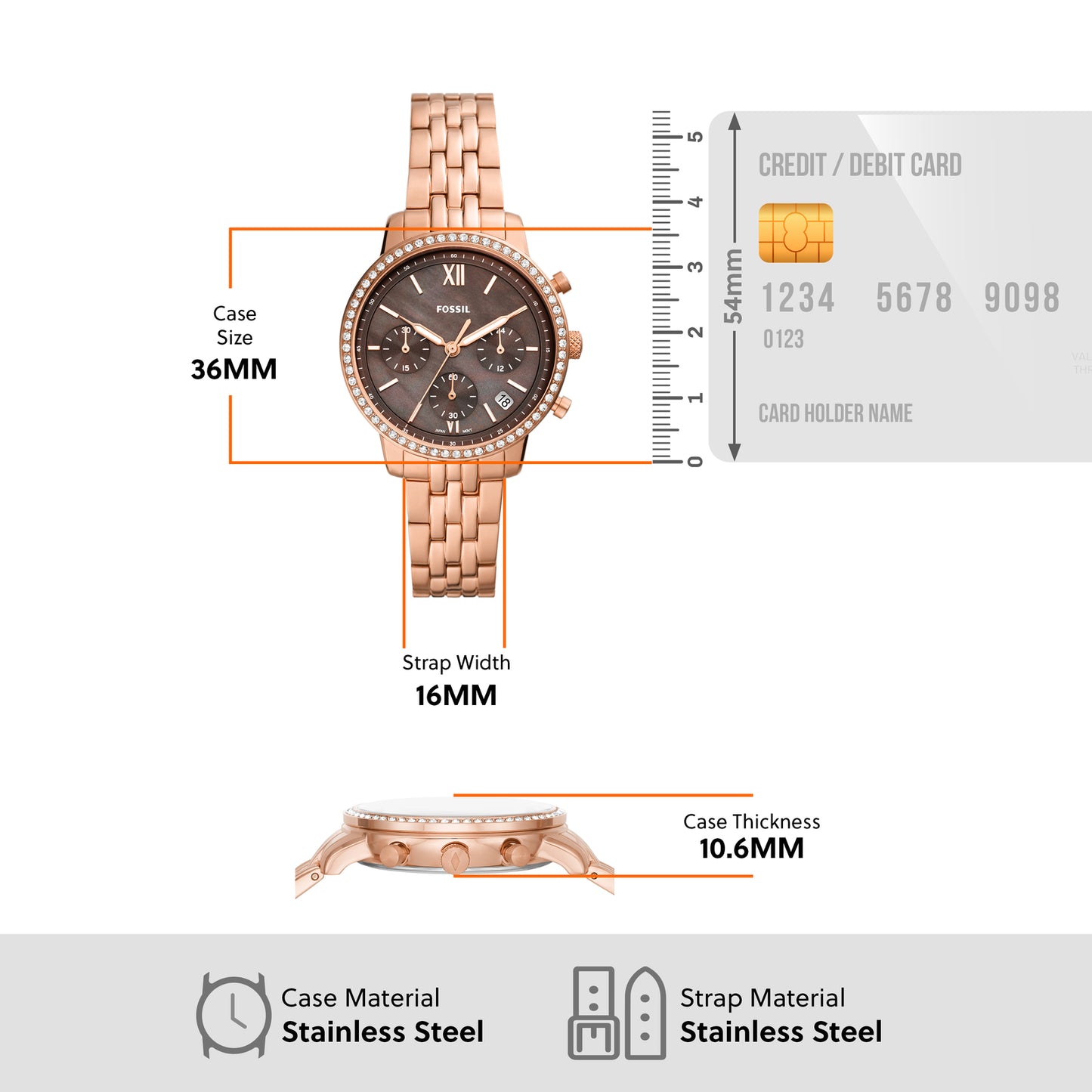 Fossil Chronograph Brown & Stainless Steel Women's Watch ES5218
