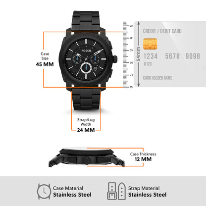Fossil Chronograph Black & Stainless Steel Men's Watch FS4552
