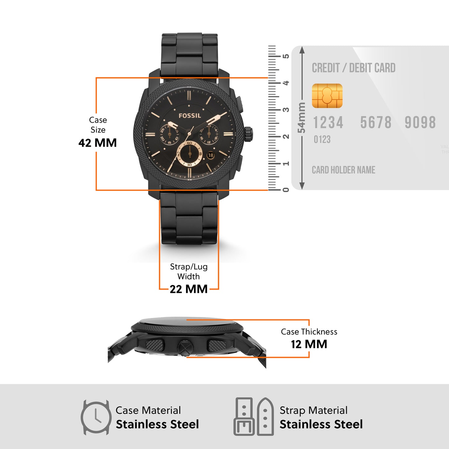 Fossil Chronograph Black & Stainless Steel Men's Watch FS4682