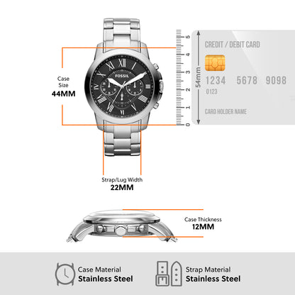 Fossil Chronograph Black & Stainless Steel Men's Watch FS4736