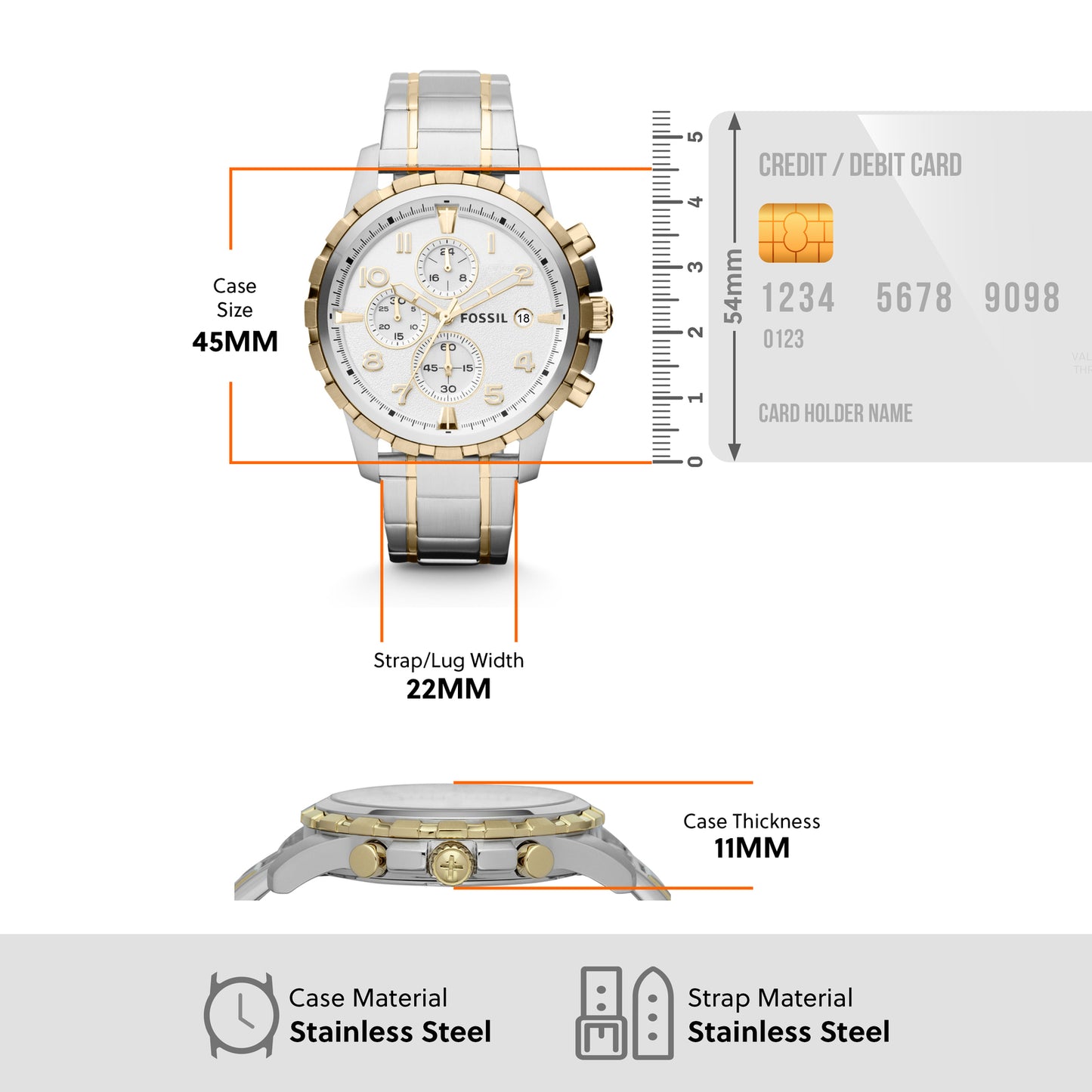 Fossil Chronograph Silver & Stainless Steel Men's Watch FS4795