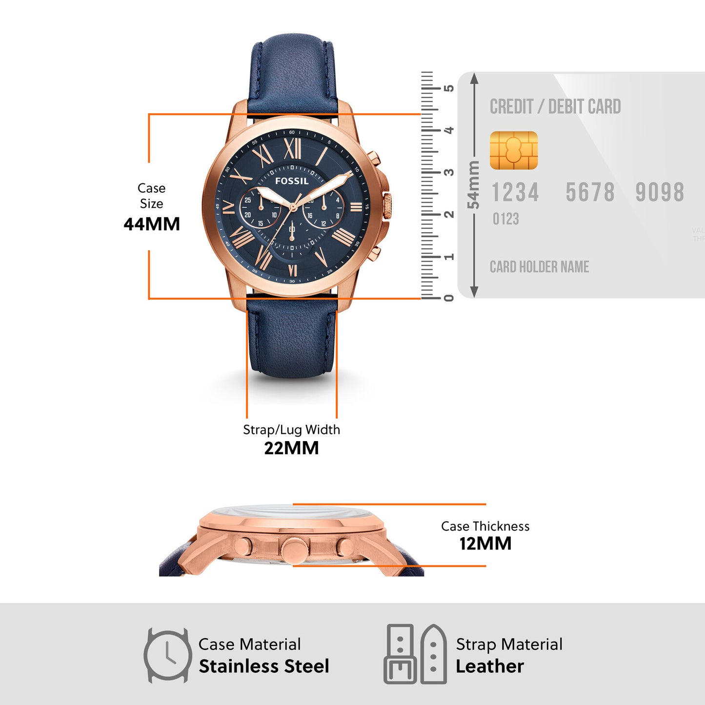 Fossil Chronograph Blue & Leather Men's Watch FS4835
