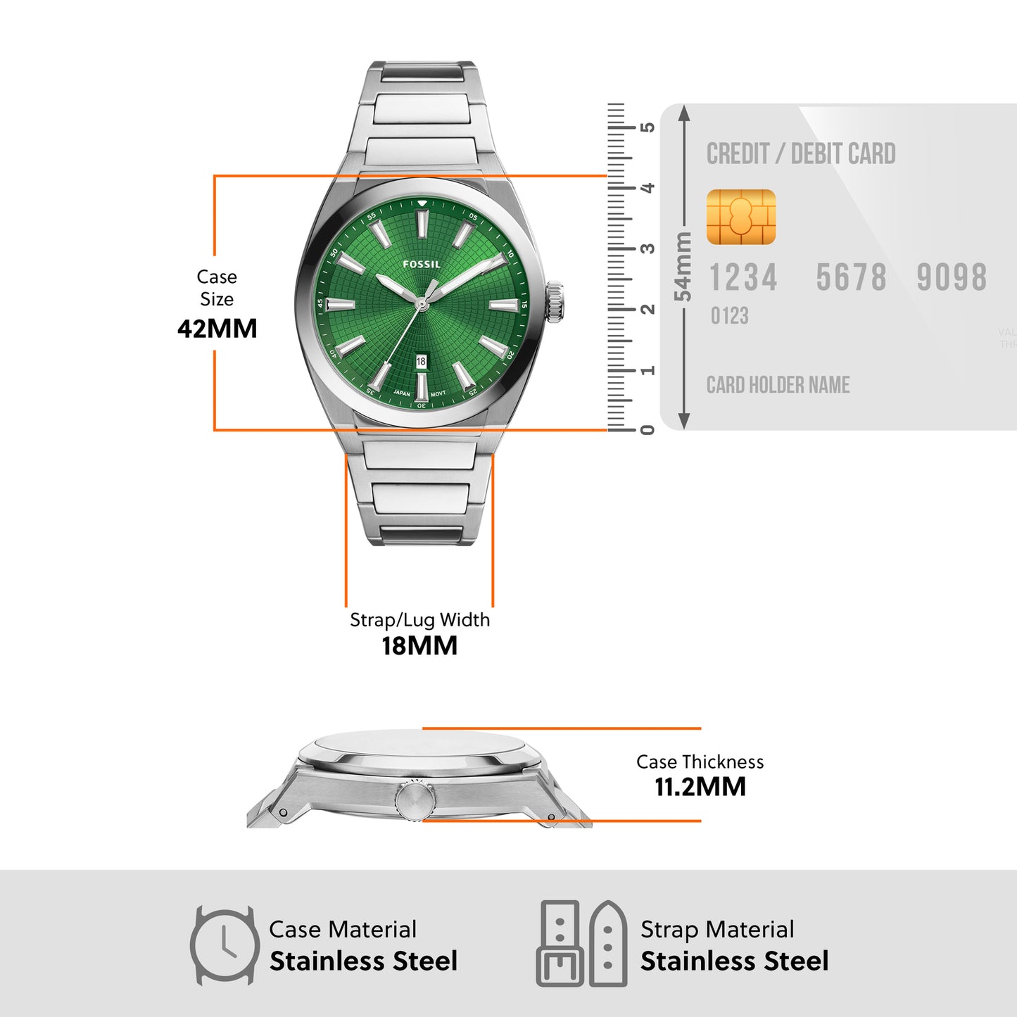 Fossil Analog Green & Stainless Steel Men's Watch FS5983