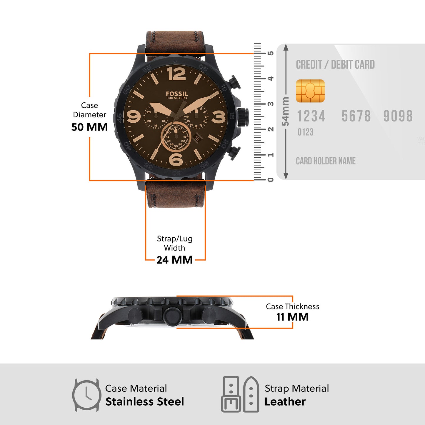 Fossil Chronograph Brown & Leather Men's Watch JR1487