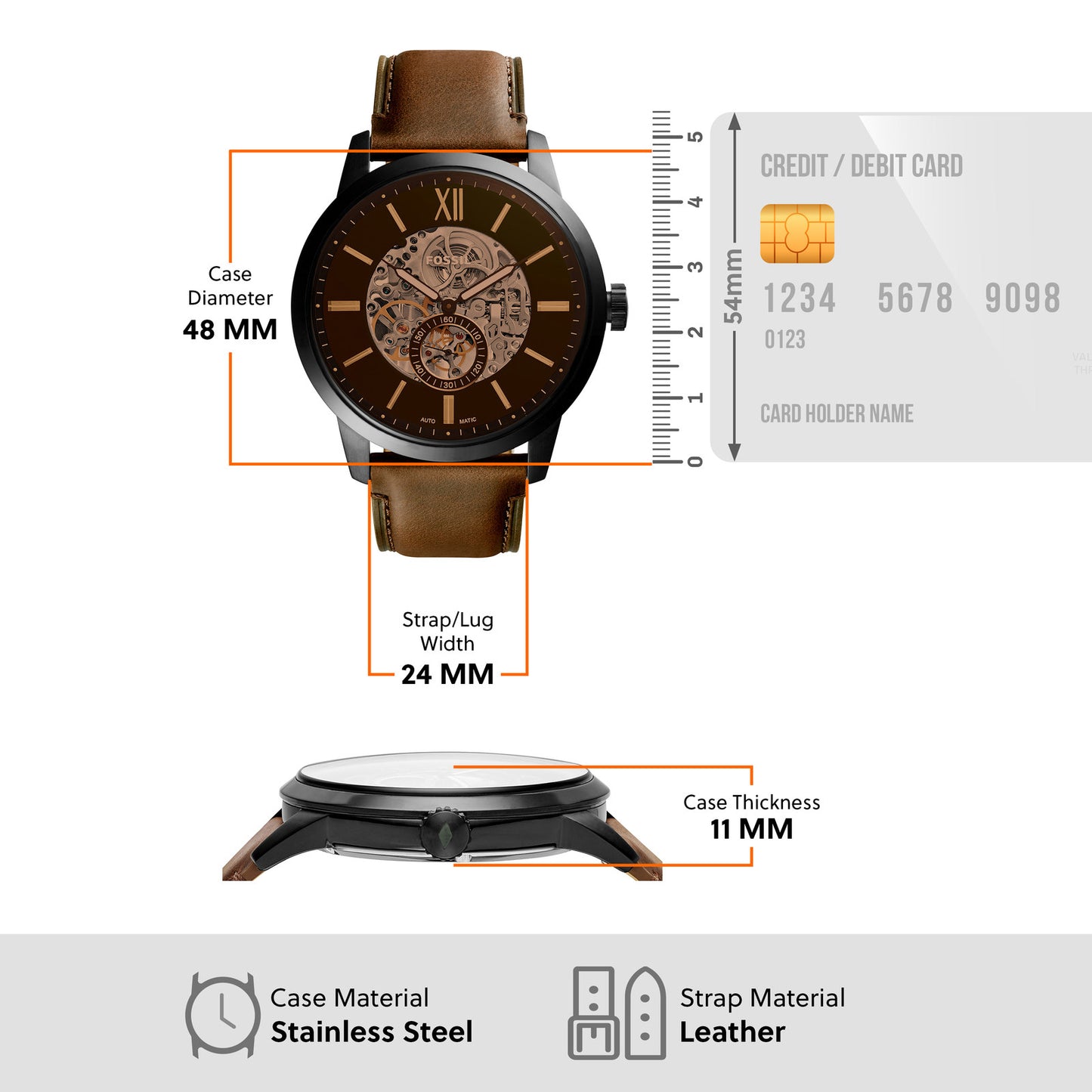 Fossil Analog Black & Leather Men's Watch ME3155