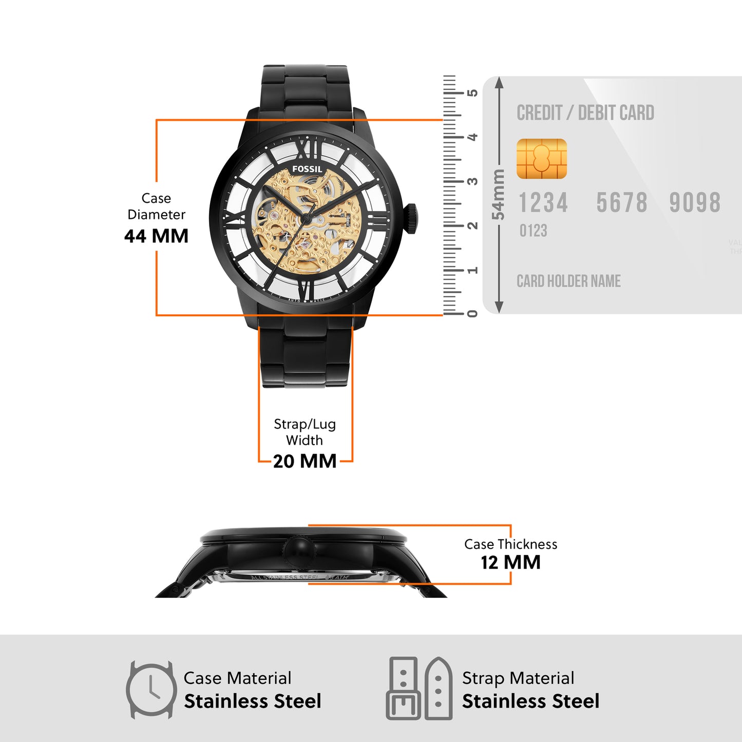 Fossil Analog Black & Stainless Steel Men's Watch ME3197