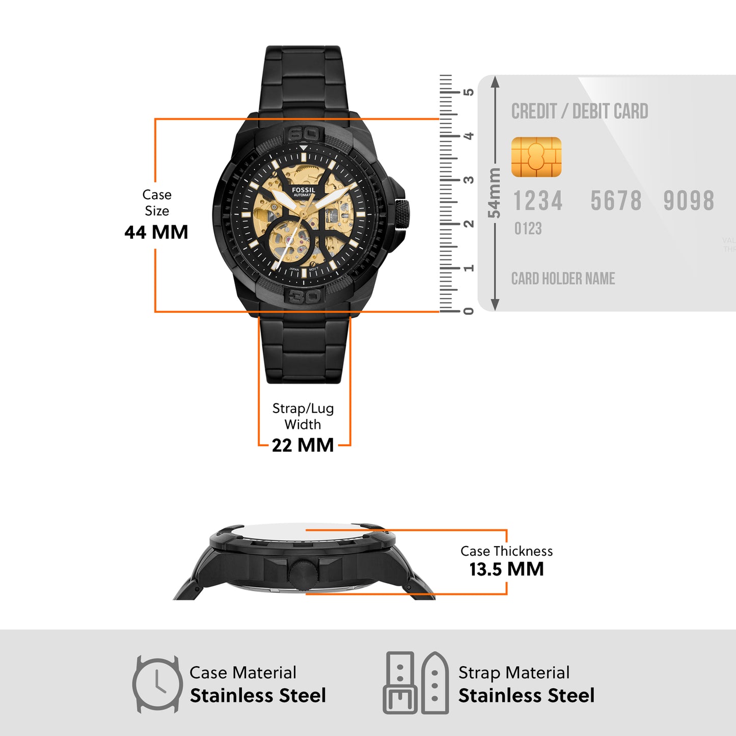 Fossil Analog Black & Stainless Steel Men's Watch ME3217