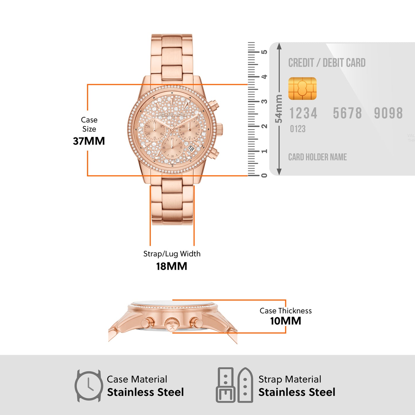 Michael Kors Chronograph Rose Gold & Stainless Steel Women's Watch MK7302